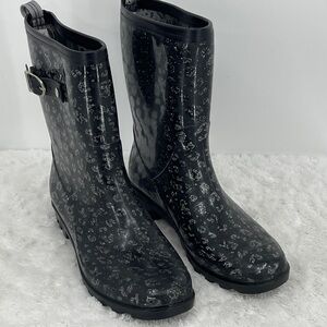 Capelli of New York Black Glitter Rain Boots WOMENS SIZE 10
